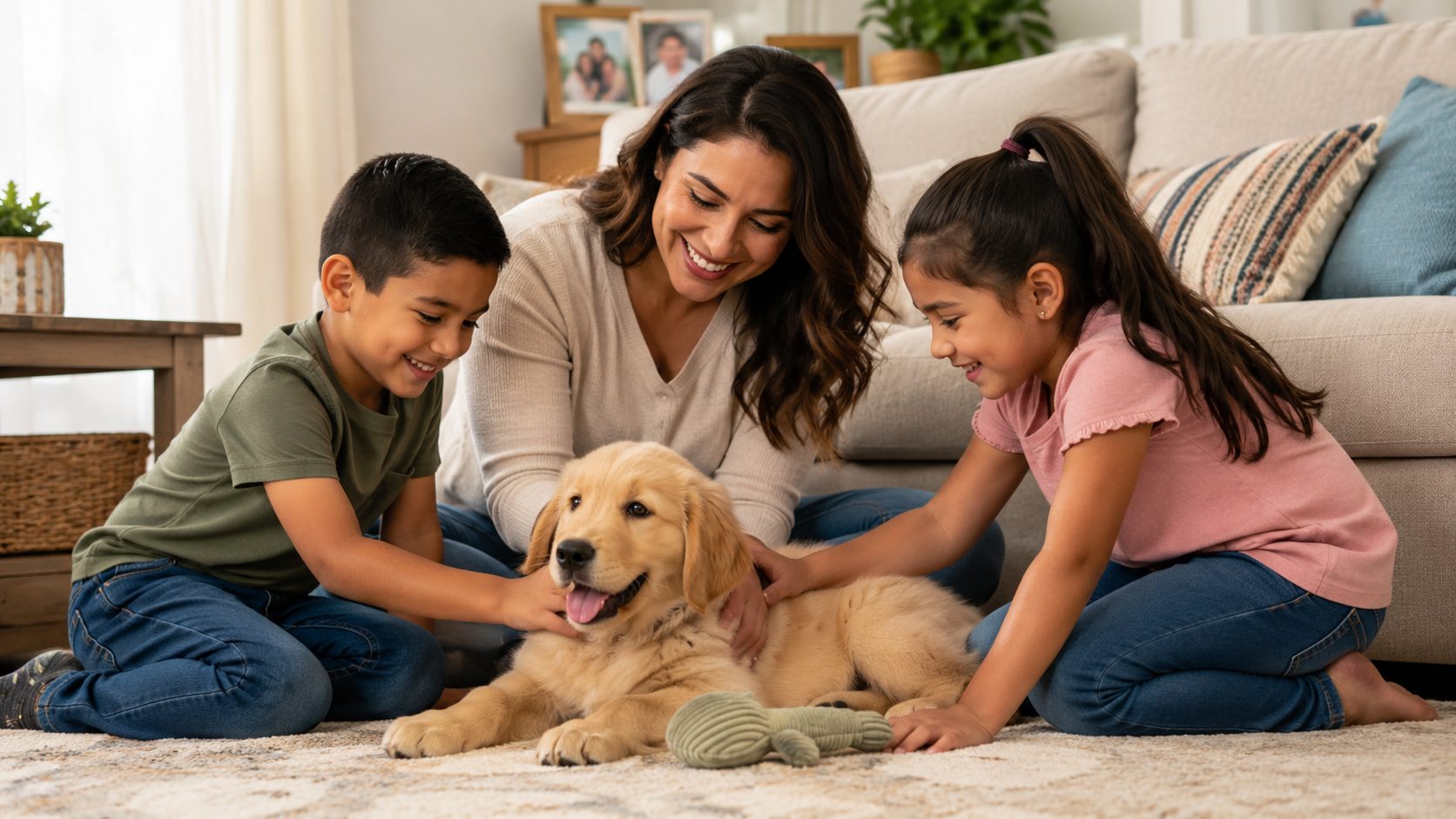 Familia feliz con su cachorro en Fairfield